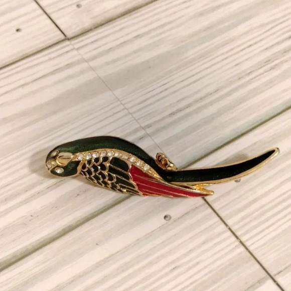 Gold Tone Parrot Bird Fashion Enamel Rhinestone Accents Brooch Pin - Picture 8 of 8